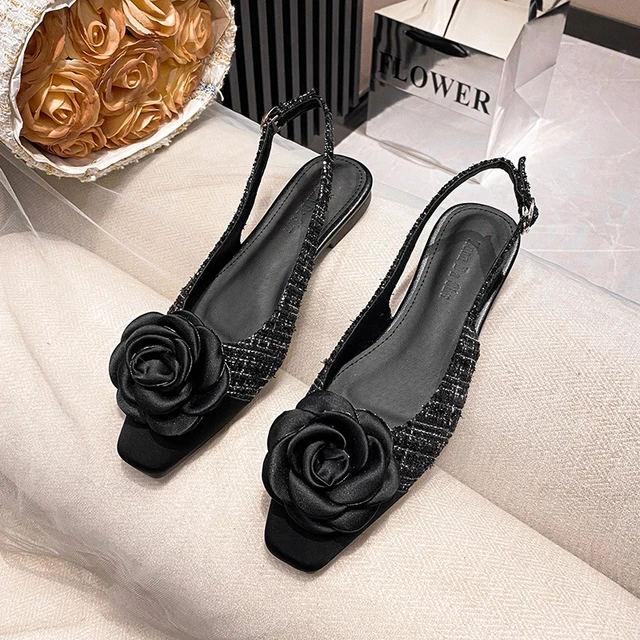 2023 New Women Flower Decor Flat Sandals Fashion Floral Flat Flip Flops  Woven Design Open Toe Non Slip Slide Shoes Beach Outdoor