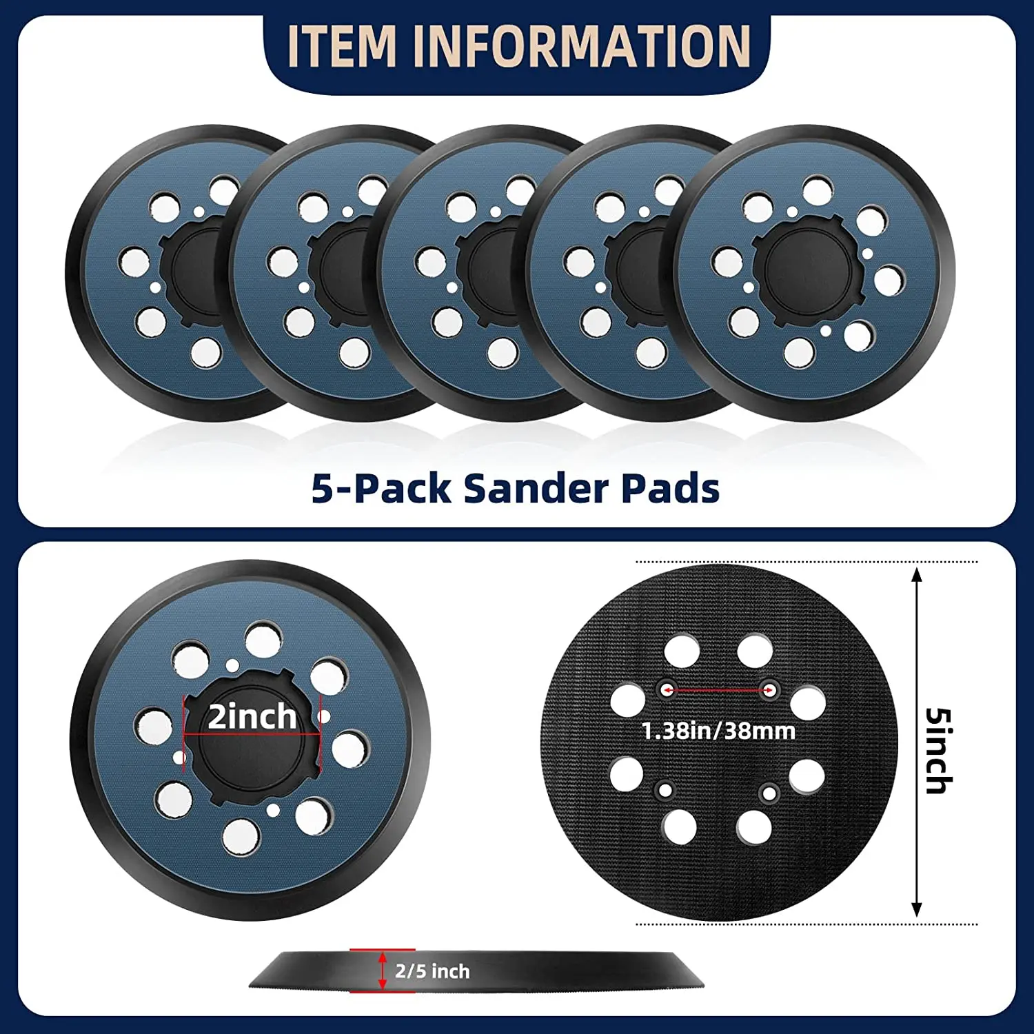 Dewalt Sander Pad Replacement 2-Pack - 5 Inch Hook & Loop Pads For Random Orbit Sanders