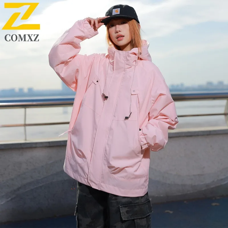 COMXZ Luxury Men Jacket Fashion Hooded Outdoor Camping Windproof Motorcycle Jacket Leisure Travel Lightweight Autumn Clothing