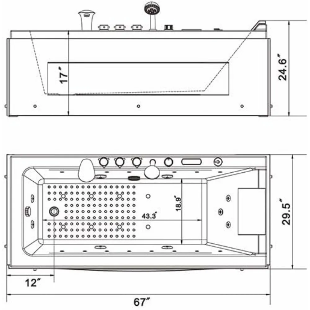 67 in Whirlpool Bathtub,Jetted Tub with Heater,Hydro Massage Bathtub with 9 Water Jets+8 Air Jets,SPA Bathtub with 6