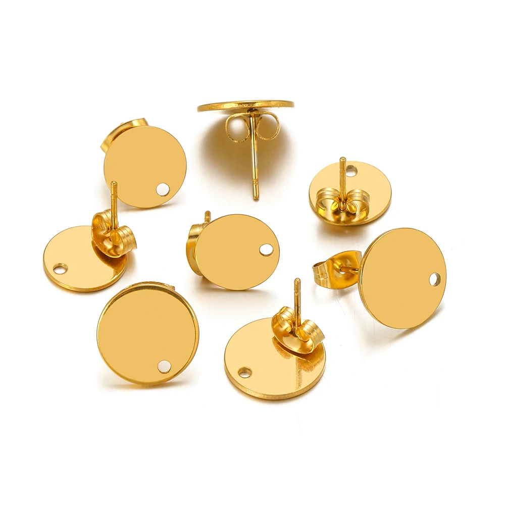 10 Stück Goldfarbene Edelstahl Runde Flache Ohrstecker Kreise DIY Schmuckherstellung Ohrring-Zubehör Anhänger Accessoires