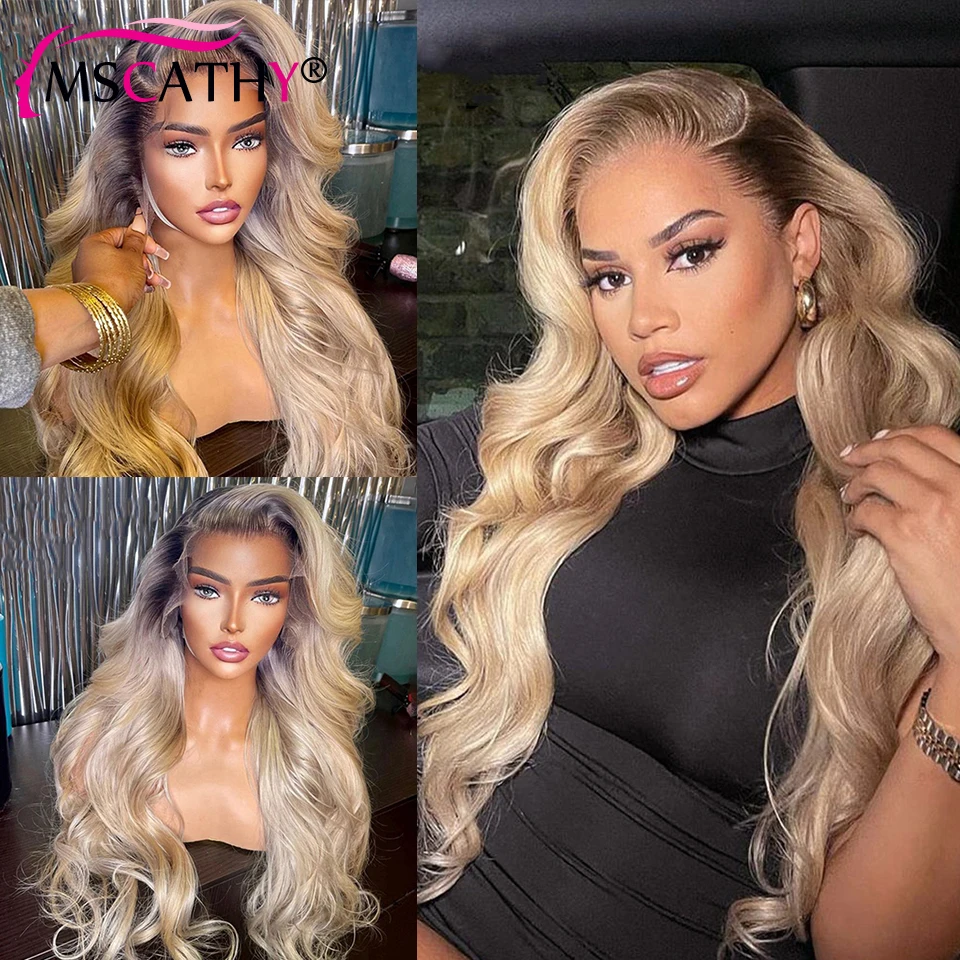 Ash Grey Blonde Lace Front Wigs Body Wave Brazilian Virgin Human Hair Wigs For Women 13x4 Ombre HD Transparent Lace Frontal Wig