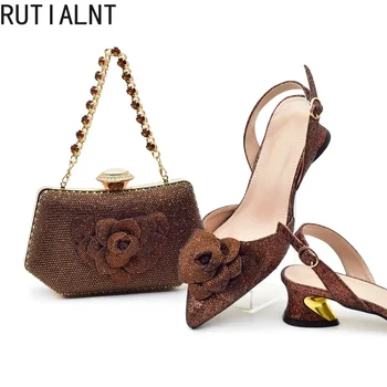 Fashion Shoe and Bag Set for Nigeria Party Italy Luxury Italian Shoes and Bag Set for Women Rhinestone Pumps Women Shoes Luxury 1