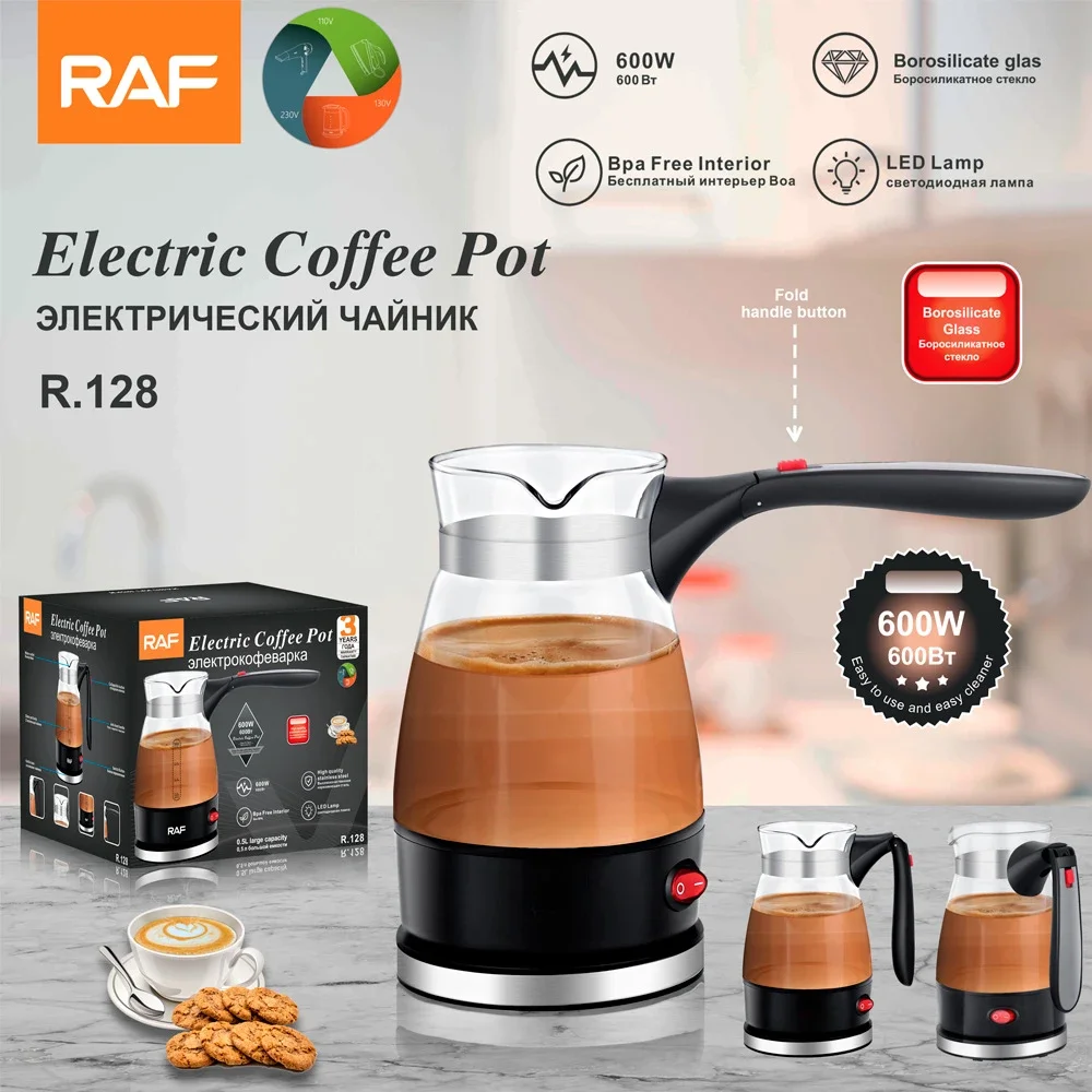 Cafetera eléctrica turca de vidrio de borosilicato alto, hervidor de agua portátil de viaje, mango plegable con escala de 0,1/0,3/0.5L