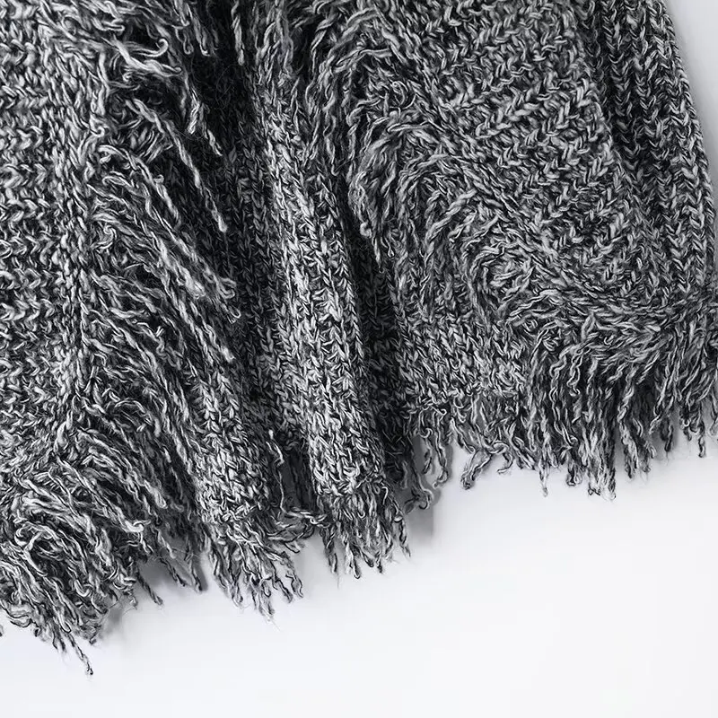 Women Scarf Collar Knitted Dress Female O-Neck Sleeveless Mini Dress Lady Fashionable Hem Tassel Burr Design Street Knitted Dres