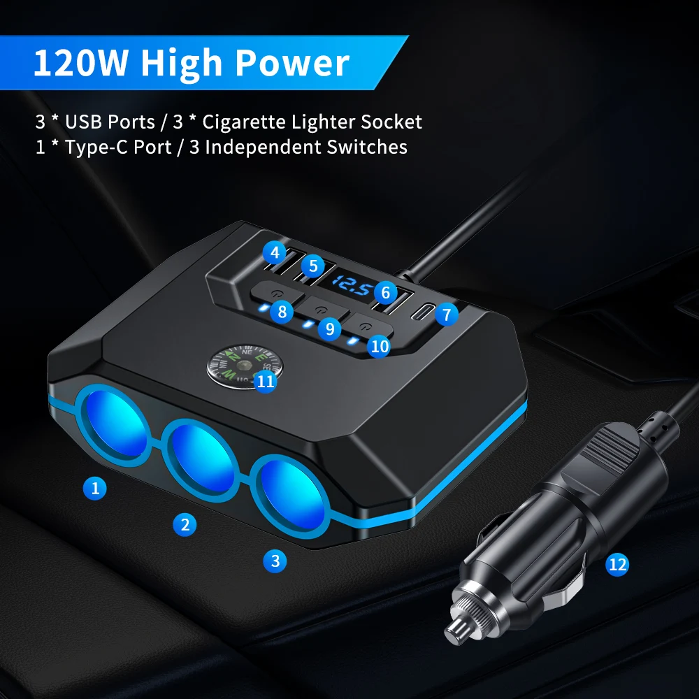 Powstation ڵ Ʈ, 12-24V ڵ      ø, ON/OFF LED USB , ޴