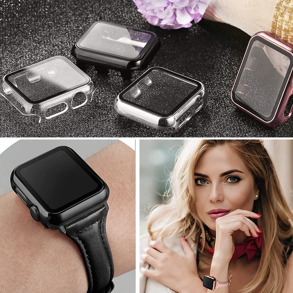 Case For Apple Watch serie 6 5 4 3 SE 44mm 40mm 42mm 38mm Accessories Plated bumper+Tempered glass Screen Protector iWatch cover
