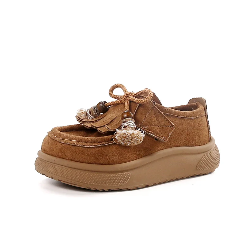 Kids Flat Shoes Round Toes Classic Children Casual Shoes with Simple Bows 2025 Autumn New Girls Leather Shoes Soft Sole Non-slip