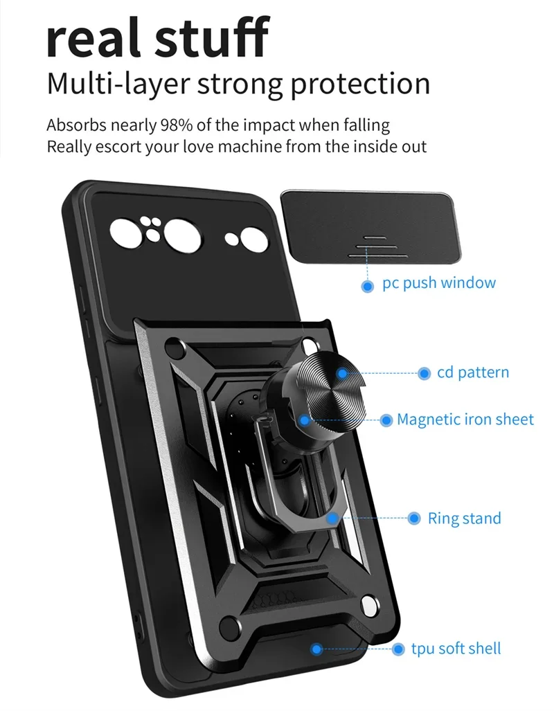 Military Grade Armor Phone Case with Camera Lens Protection and Magnetic Holder Ring Cover