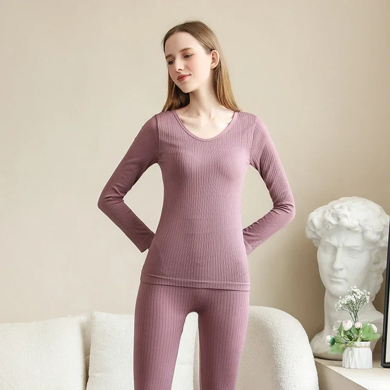 Women Thermal Underwear Warm Sexy Ladies Intimates Long Johns Shaped Sets Middle Collar Thermal Shaping