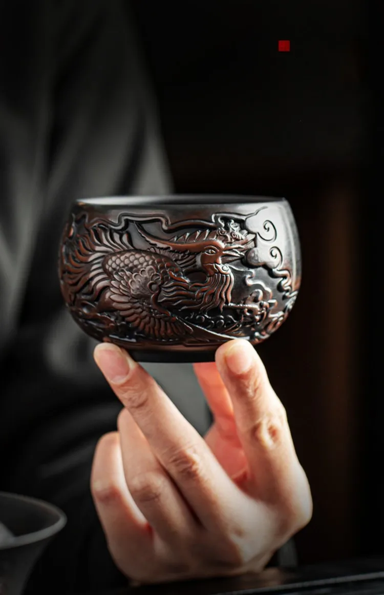 Description Picture 6 of item210ML Master Cup Hand-embossed High-end Ceramic Tea Set Cups Purple Pottery Kung Fu Tea Cup Ceramics Teaware  Cup for tea