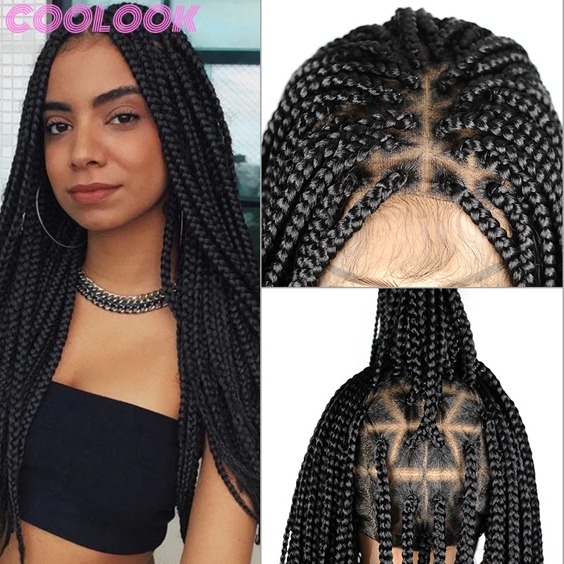 

36-дюймовый полноразмерный искусственный парик с детскими волосами, сверхдлинный парик без узлов в коробке, парик с оплеткой спереди, синтетические плетеные парики для чернокожих женщин