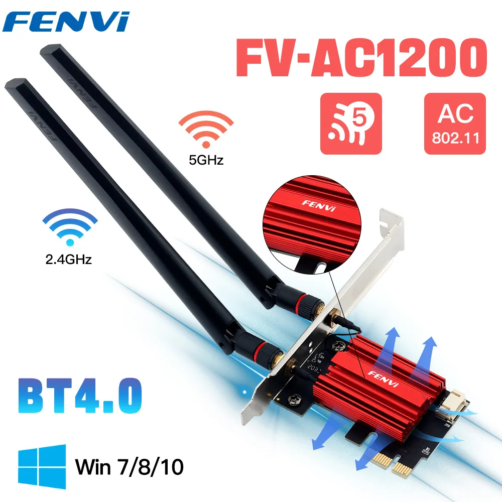 FENVI WiFi 5 PCIE WiFi-Adapter AC1200 Drahtlose Netzwerkkarte Dualband 2,4 G/5 GHz 802.11AC für Bluetooth 4.0 Desktop Windows 10/11
