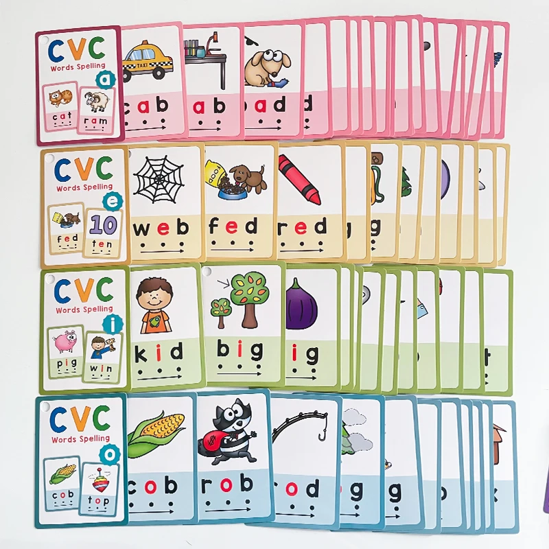 Kids CVC Words Learning Cards ESL Teaching Materials for Toddlers Sight Words Teaching Aids Vocabulary Educational Montessori 3