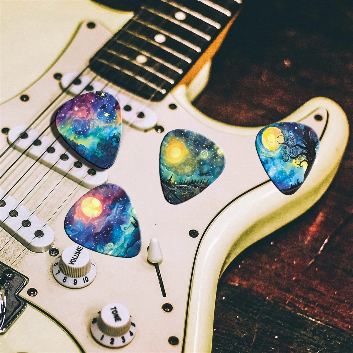 12-Piece Guitar Pick Set Unique Pattern Double-Sided Printing Acoustic