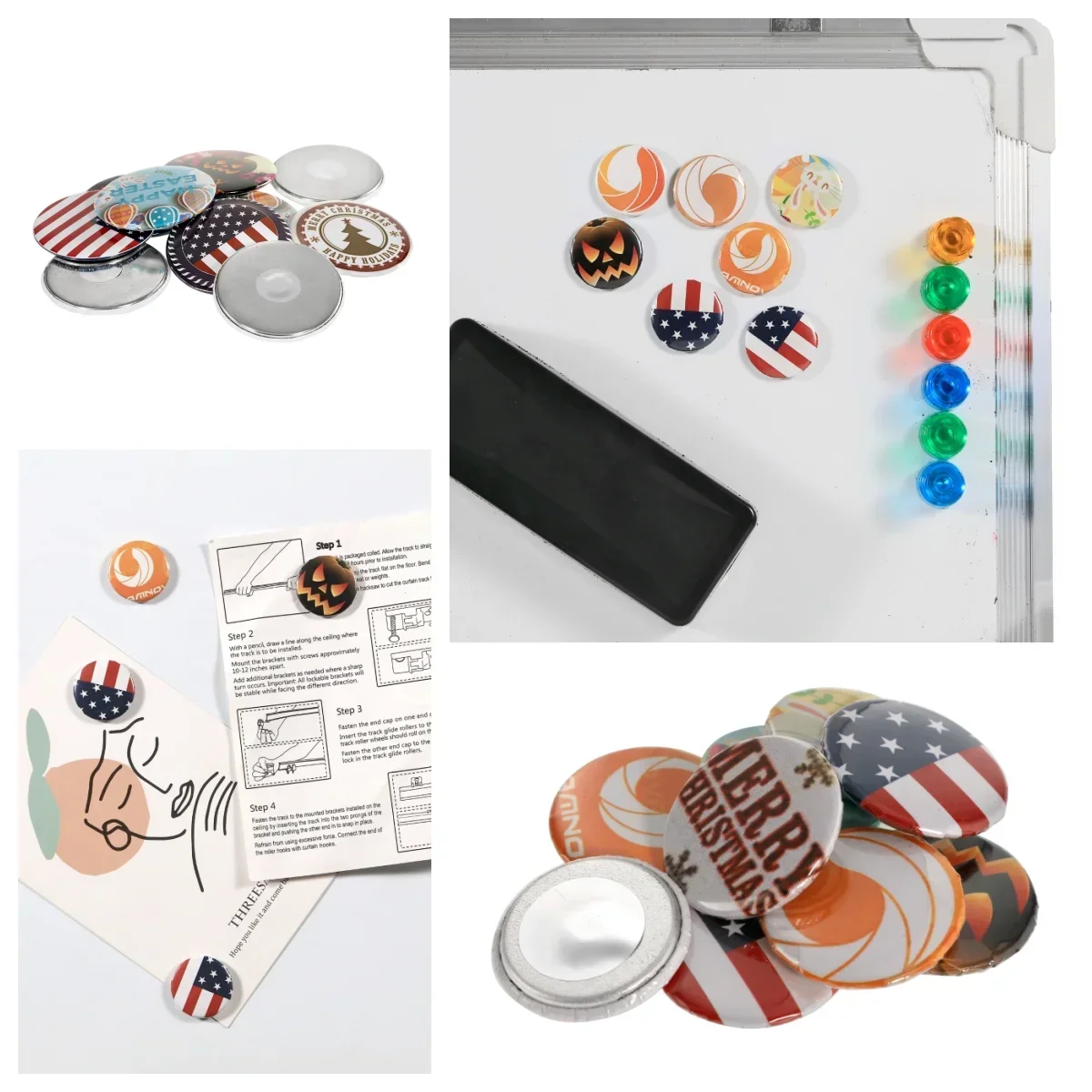 Badge Parts Button Making Supplies 100pcs 25mm 32mm 44mm 58mm Magnet Fridge Button Making Parts DIY Refrigerator Button Badge Maker Machine Accessories