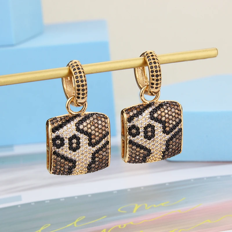SUNSLL New Design Light Luxury Fashion Earrings Gold Color Inlaid Leopard Zircon Square Pendant Exquisite Jewelry Gift