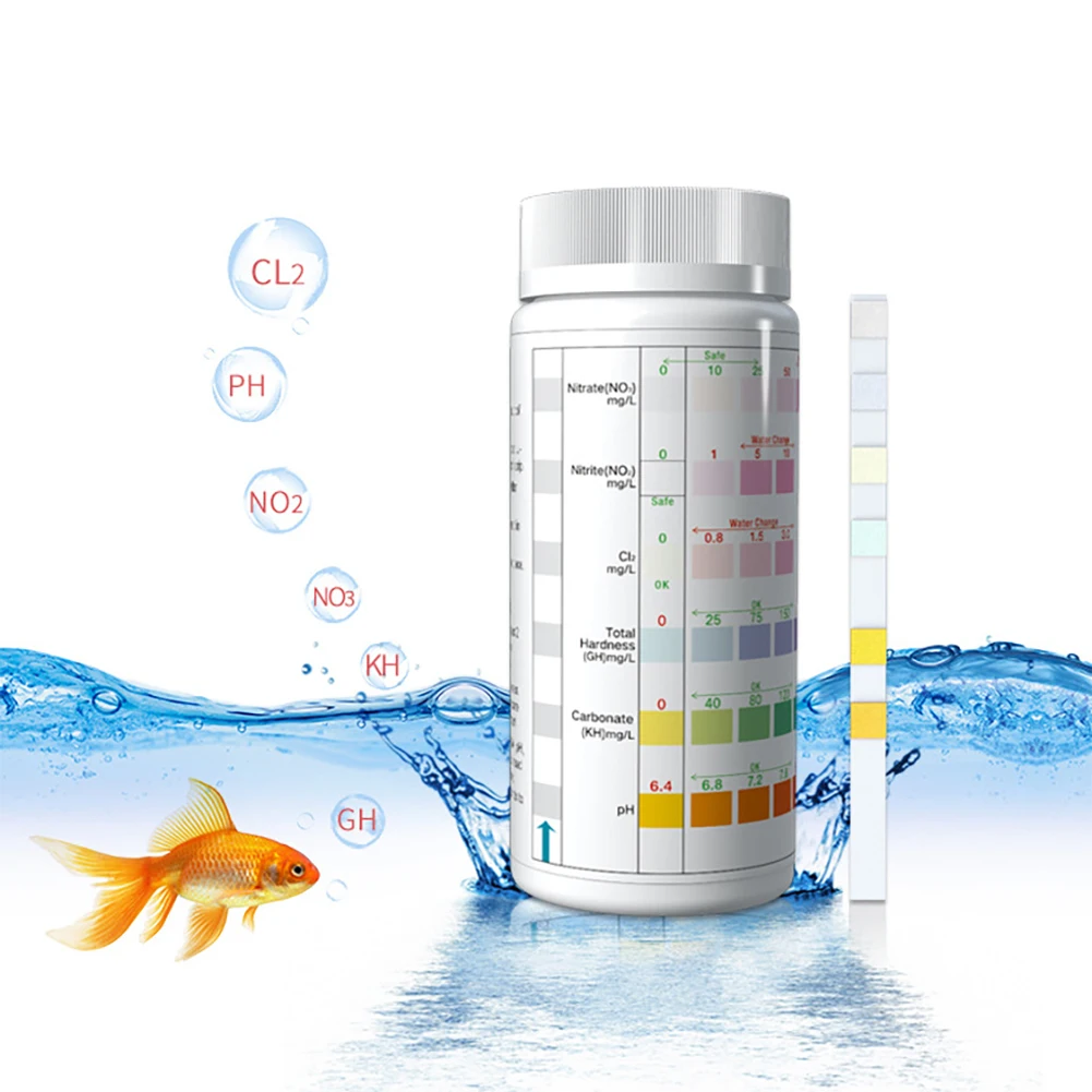 

6 In 1 Fish Tank Water Aquarium Test Strips Kit For Test PH Carbonate Hardness Chlorine Nitrite Nitrate Aquarium 100pcs