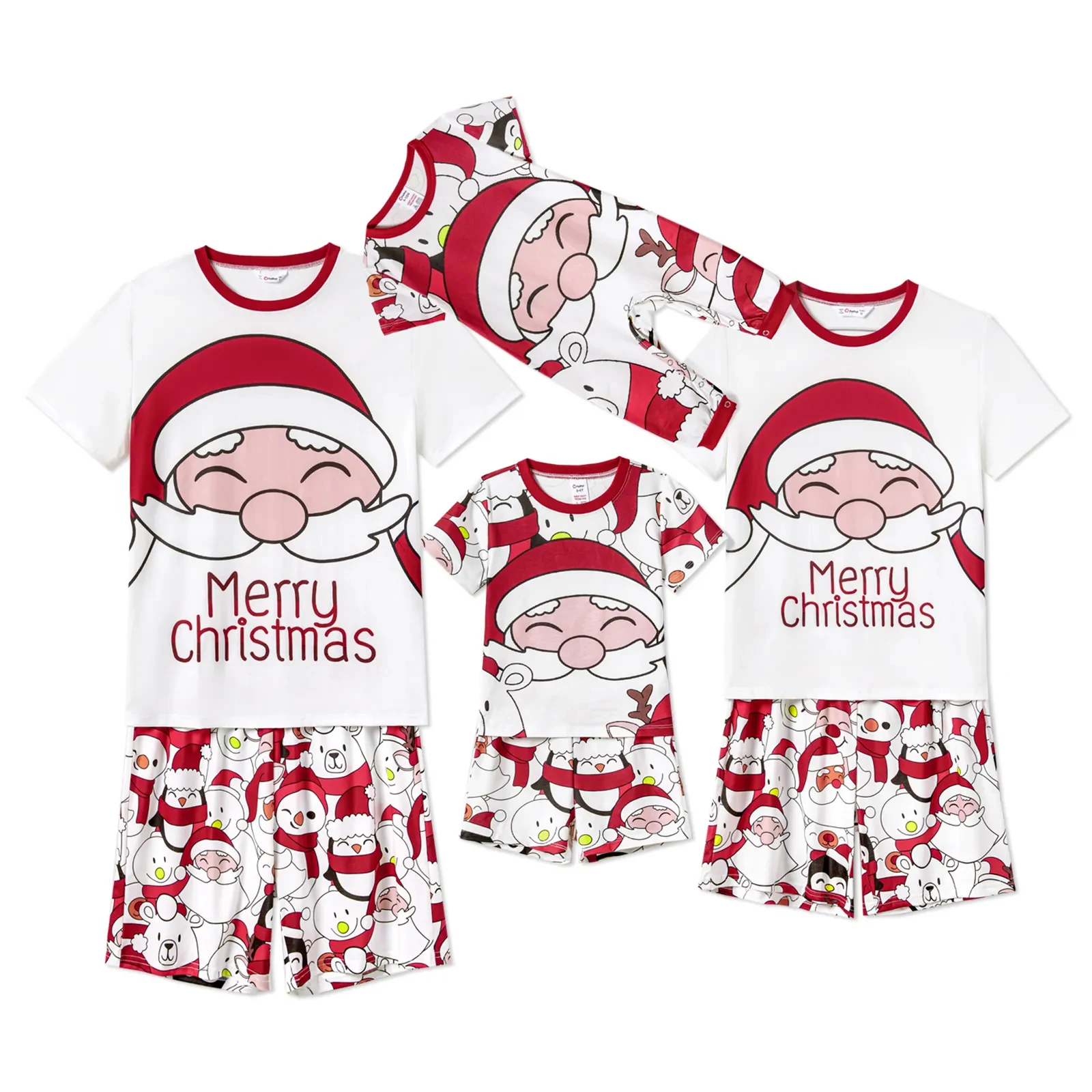 thumbnail image 1 of Conjuntos de pijamas de manga corta y pantalones cortos a juego para toda la familia con estampado de Papá Noel y muñeco de nieve de PatPat (resistentes al fuego), 1 of 5
