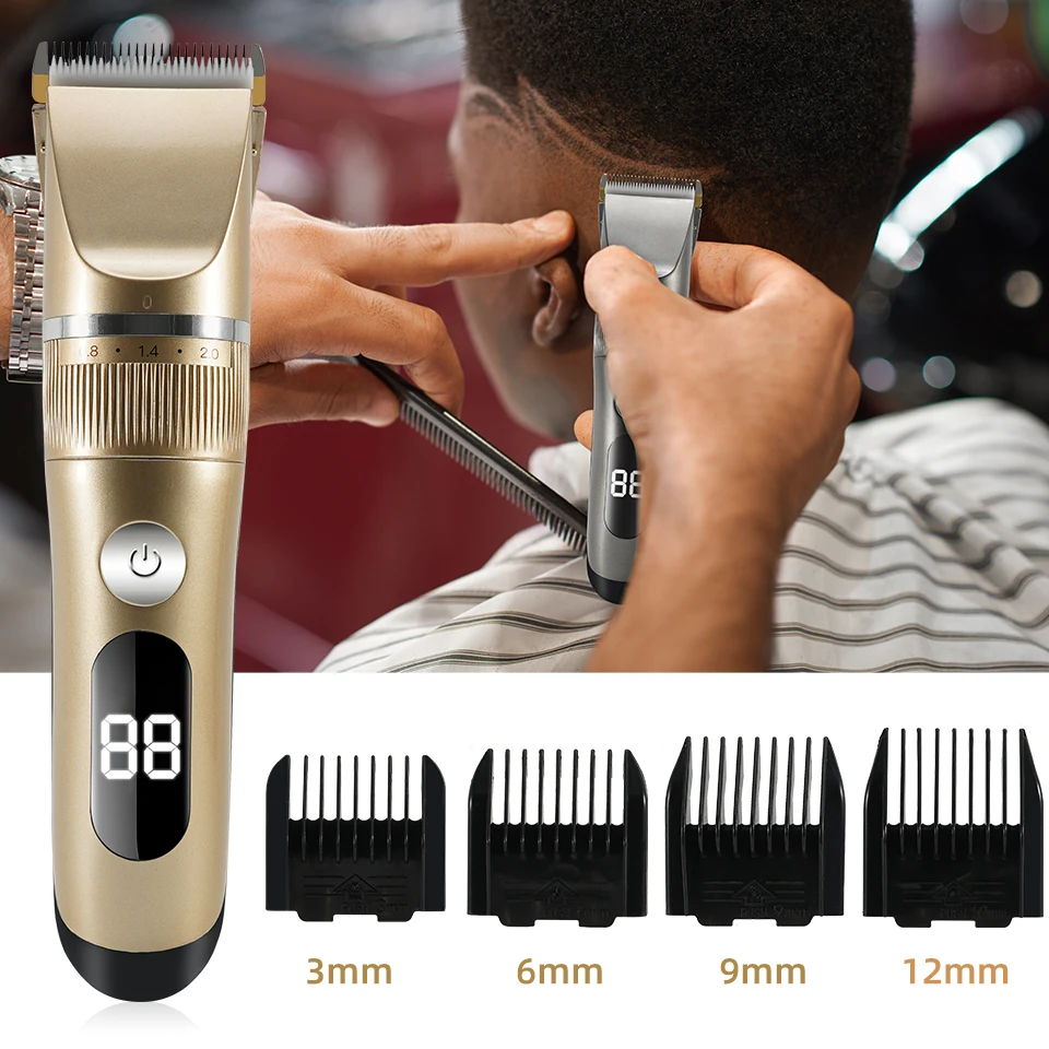 Professional Hair Clipper Electric Men's Trimmer Rechargeable Hair Cutting Machine LCD Display Head Trimmer 2 Gears