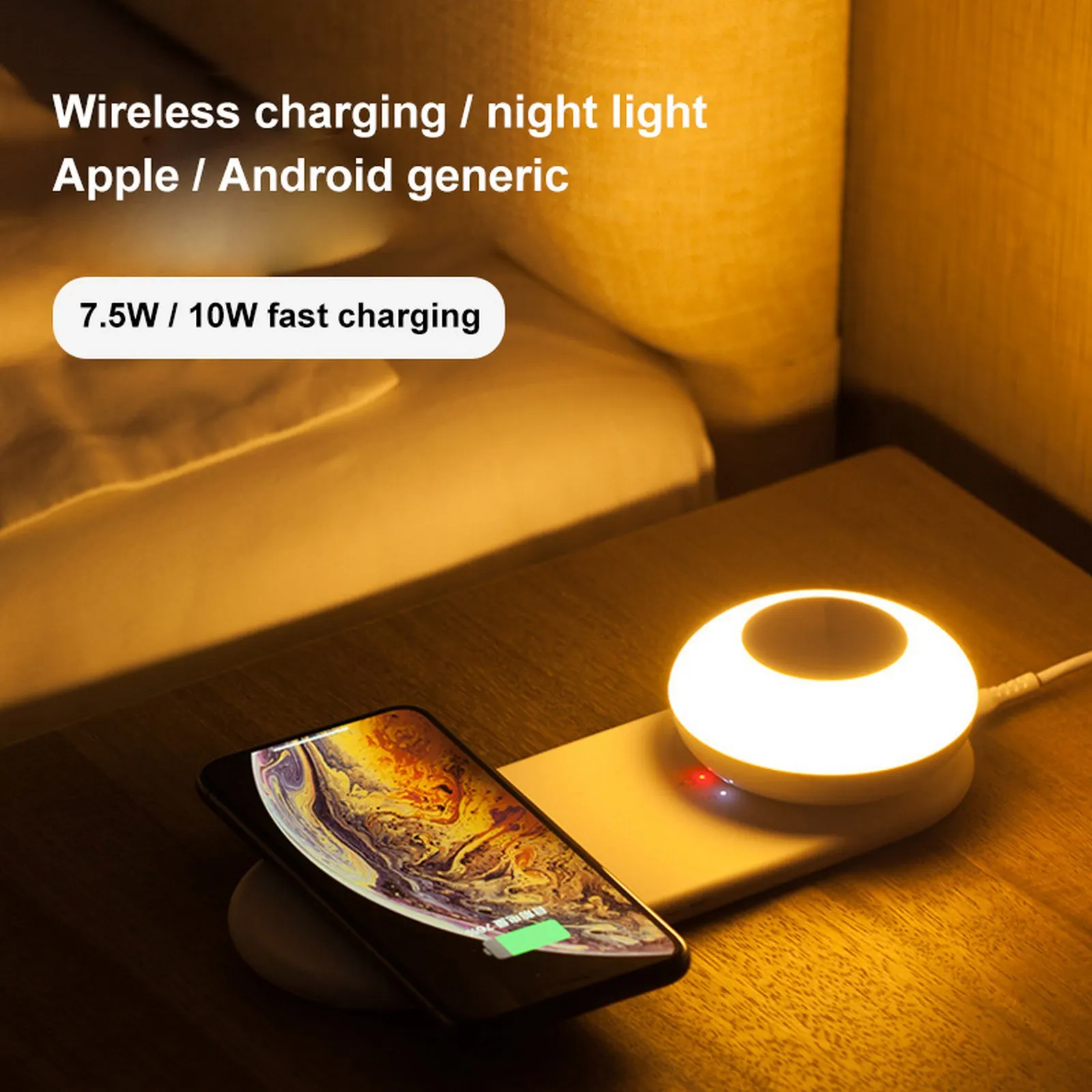 

LED Night Light Bedside Lamp With Wireless Charger For Fast Wireless Charging For Bedroom Living Room Children'S Room