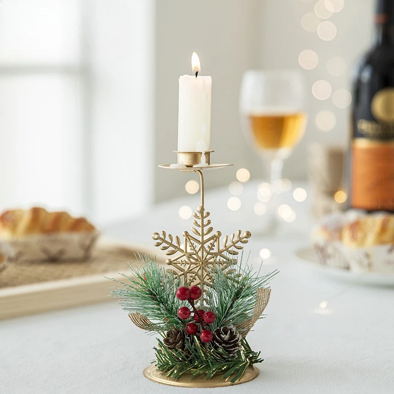 Christmas Candle Holder Golden Iron Snowflake Star Tree Reindeer Candlestick Table Ornaments For Navidad New Year home decor