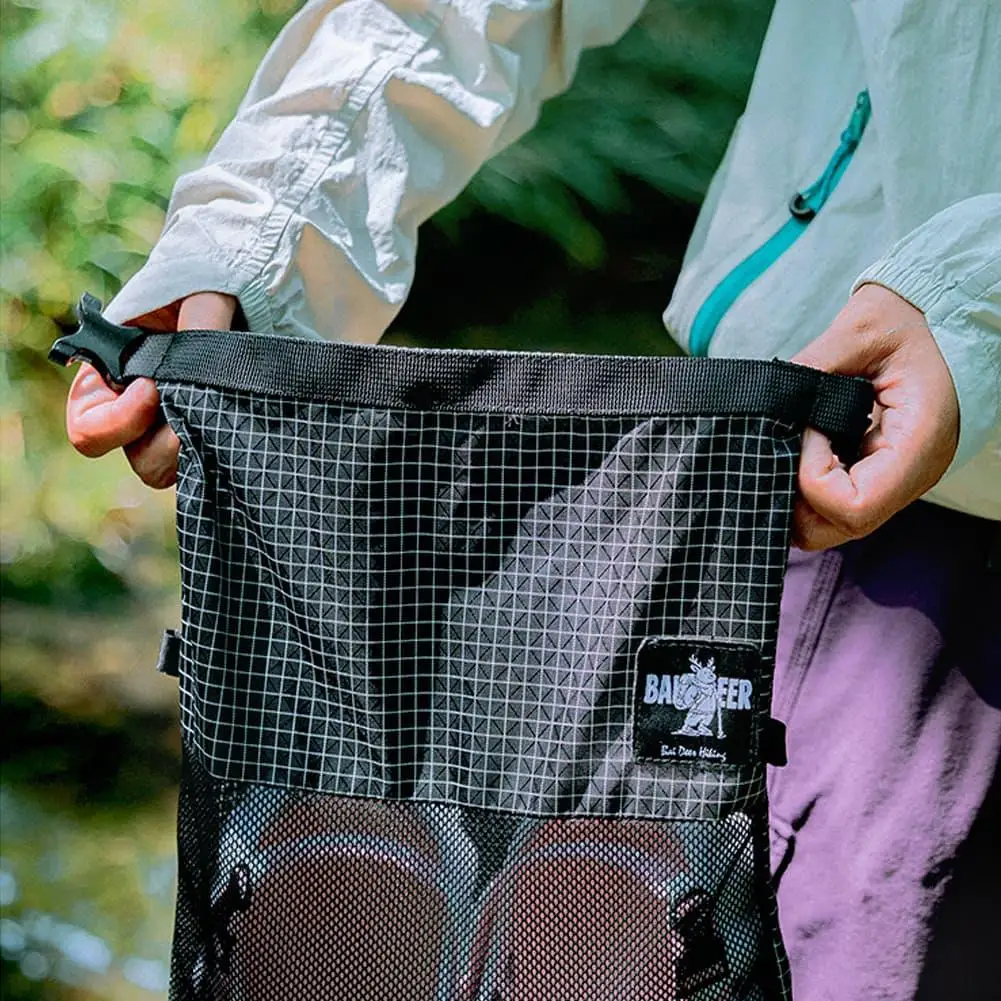 Hiking Backpack External Shoe Bag Waterproof Mesh Storage Pouch Outdoor Expansion Bag for Shoes Camping Gear Kangaroo Pocket