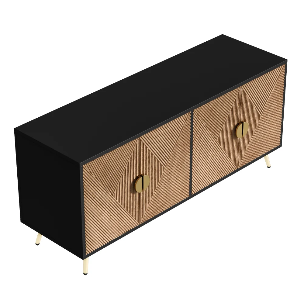 PINGGO Moderner Minimalistischer Beistellschrank mit Vier-Türen-Design Goldfarbene Gebürstete Griffe Großer Stauraum für Wohnzimmer – Detail 17