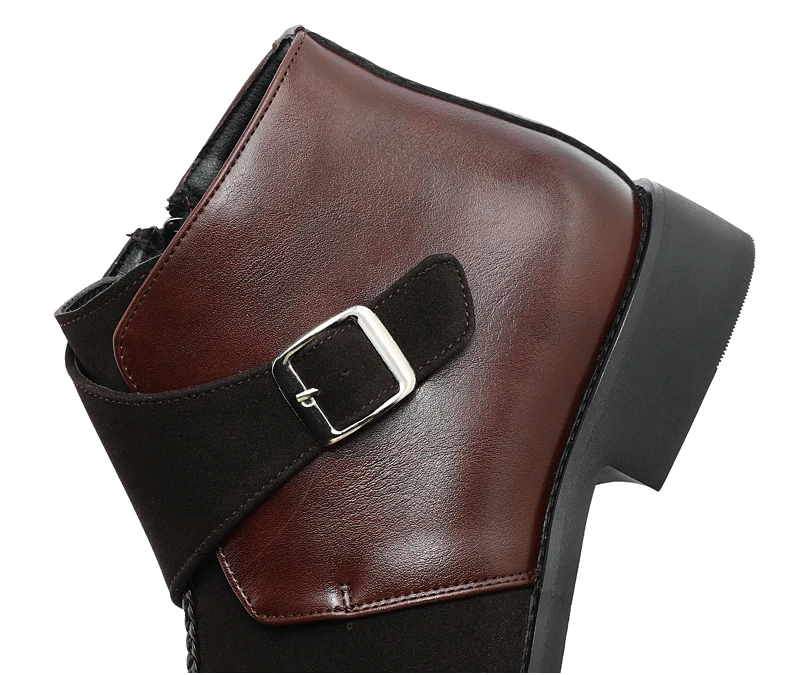 Herbst Winter Männer Business Spitz Zipper Stiefeletten Patchwork Leder Chelsea Stiefel Schnalle Dekor Komfort Formale Schuhe Mann – Detail 14