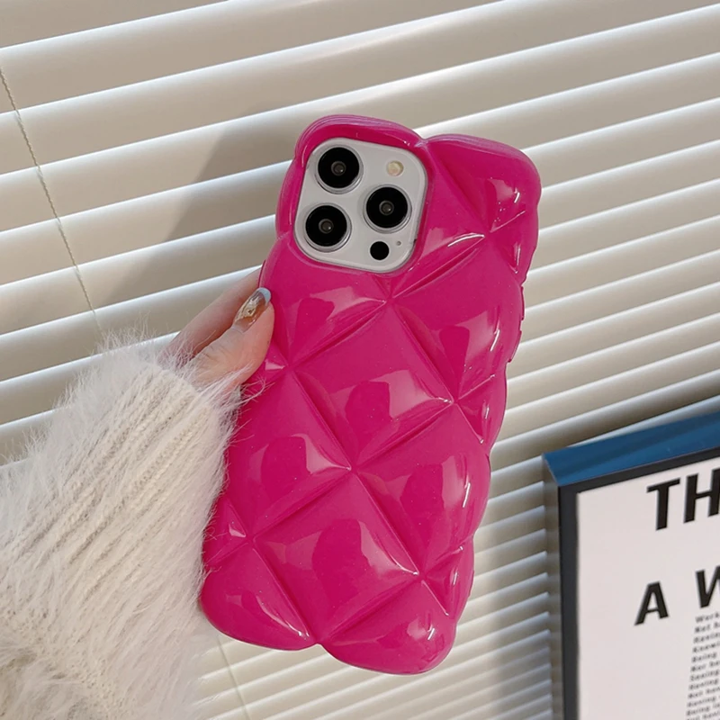Rose Diamond Grid Pattern Shockproof Glossy Silicone Phone Case