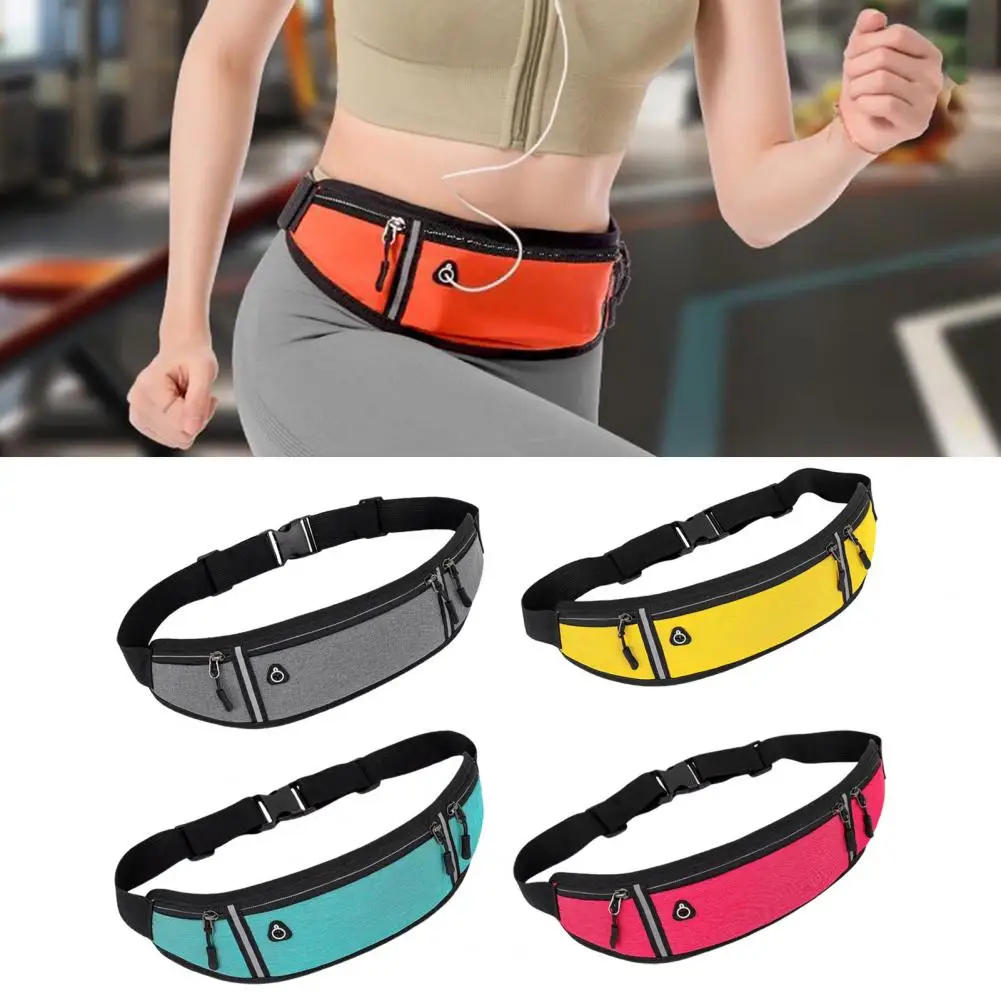 

Running Phone Bag Night Reflective Strip Multi Pockets Sweat Absorbing Water-resistant Zipper Storage Outdoor Running Waist Bag