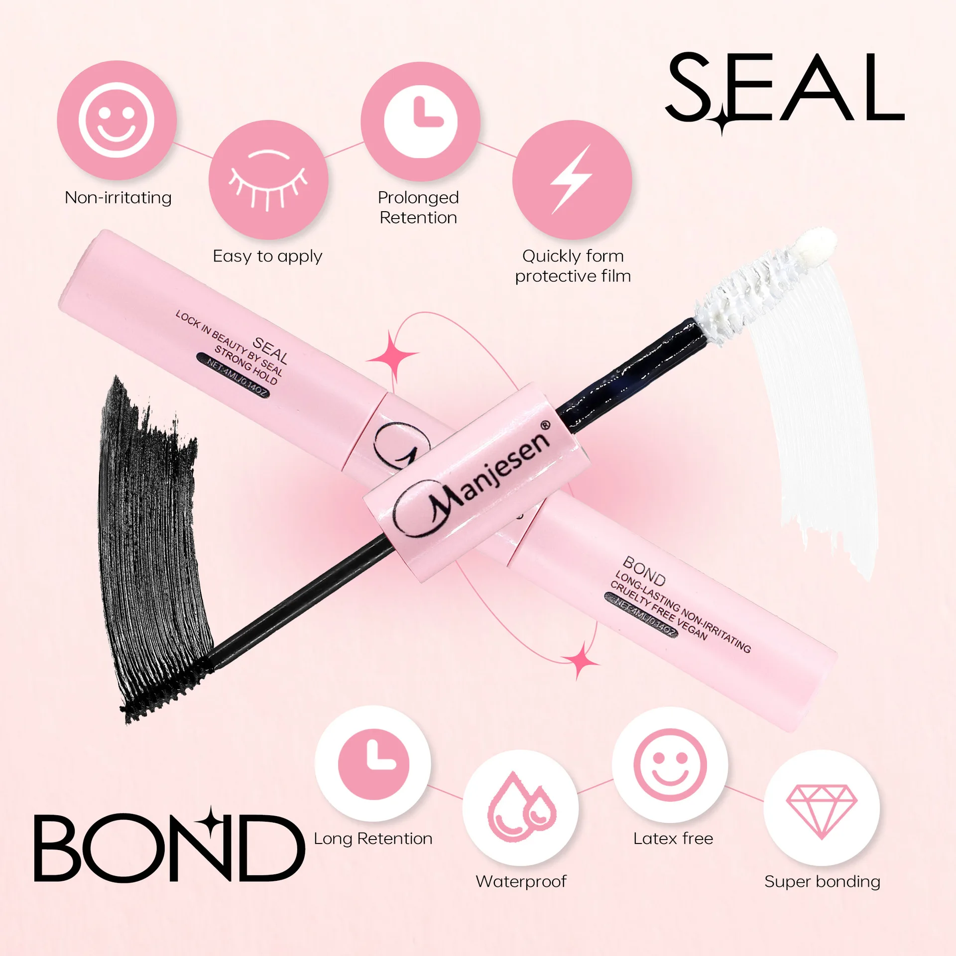 Fake Eyelashes Lash Extension Kit Eyelash Set Lash Glue MJ DIY Lashes Extension kit Eyelashes 200 PCS Clusters Lash Bond and Seal Makeup tools for gluing Lashes Gluing Glue Accessories