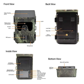 Solar Powered Night Vision Trail Camera 50MP 4K Hunting Cameras 0.3s Trigger Time Trail Camera for Wildlife Monitoring Hunting 5