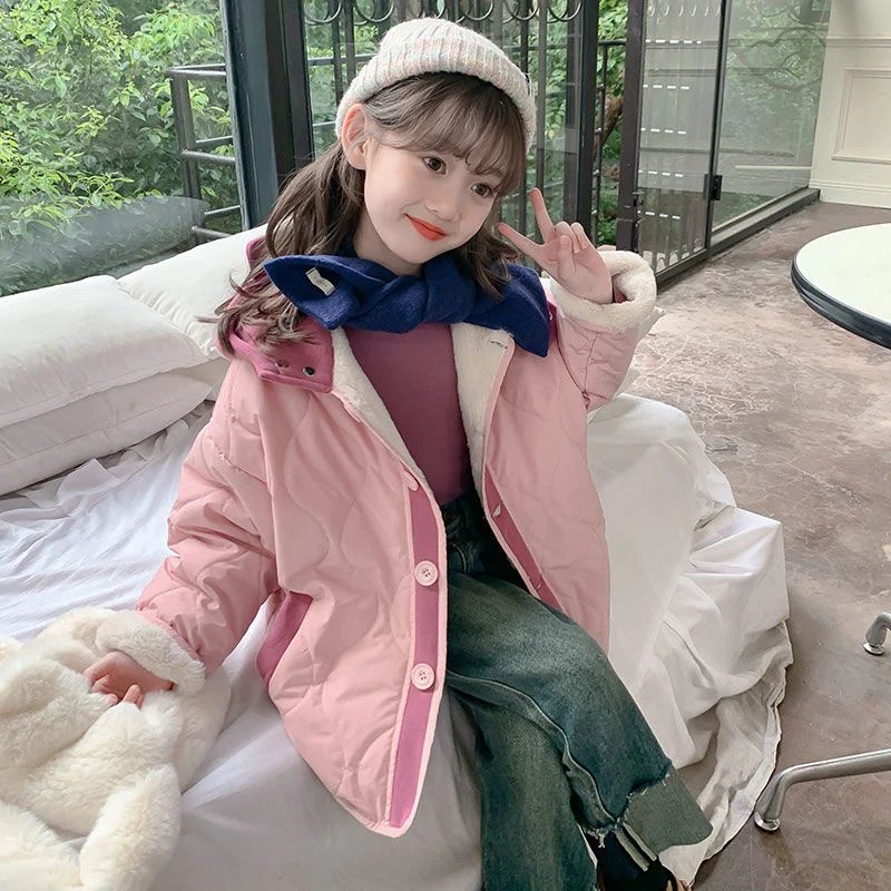 

Girls Coat Jacket Winter Cotton Windbreak 2023 Cool Warm Plus Thicken Furs Overcoat Comfortable Children's Clothing