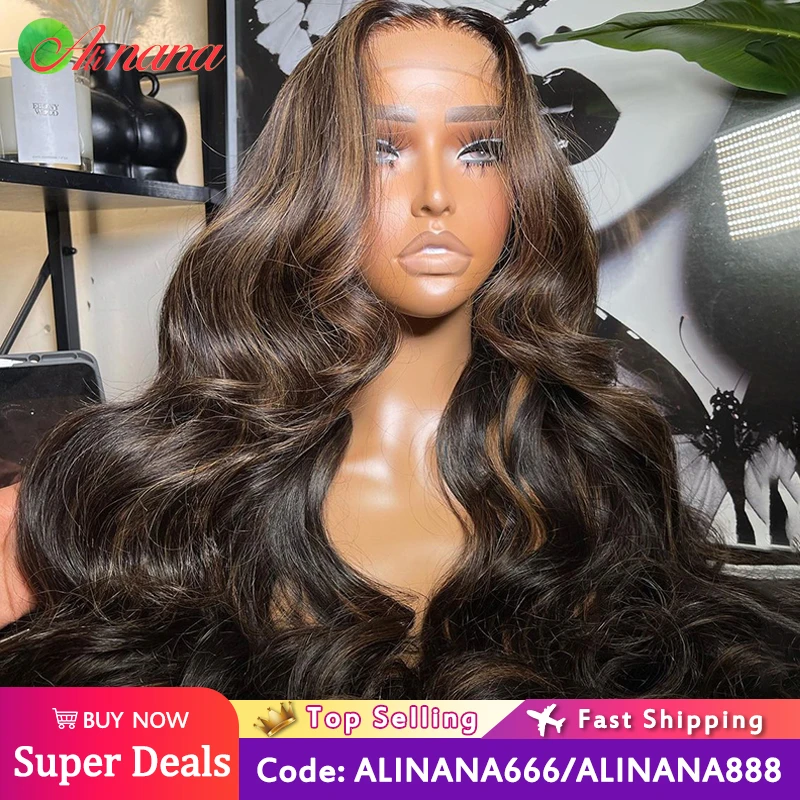 Black Lace Front Wig Human Hair Brown Highlights Black Color Human