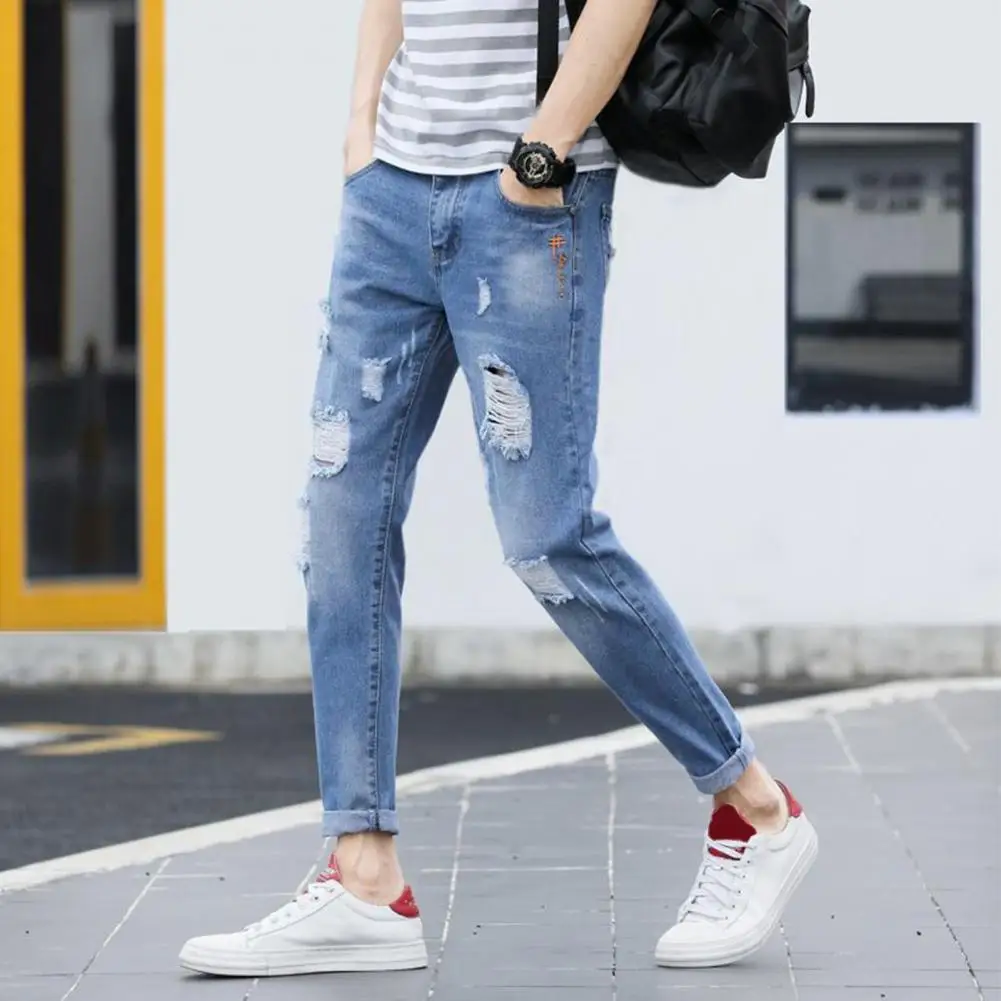 Cool Slim Jeans Comfy Denim Pants Pockets Male Ripped Tassel Pencil Denim Trousers  Versatile men pockets trousers set men s winter sport outfit stand collar jacket with pockets elastic waistband pants set male clothing