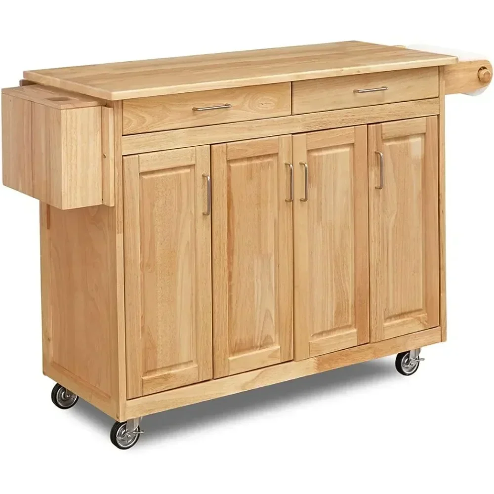 General Line Kitchen Mobile Cart Drop Leaf Breakfast Bar Trolley Shopping Natural Hardwood 54 Inches Wide