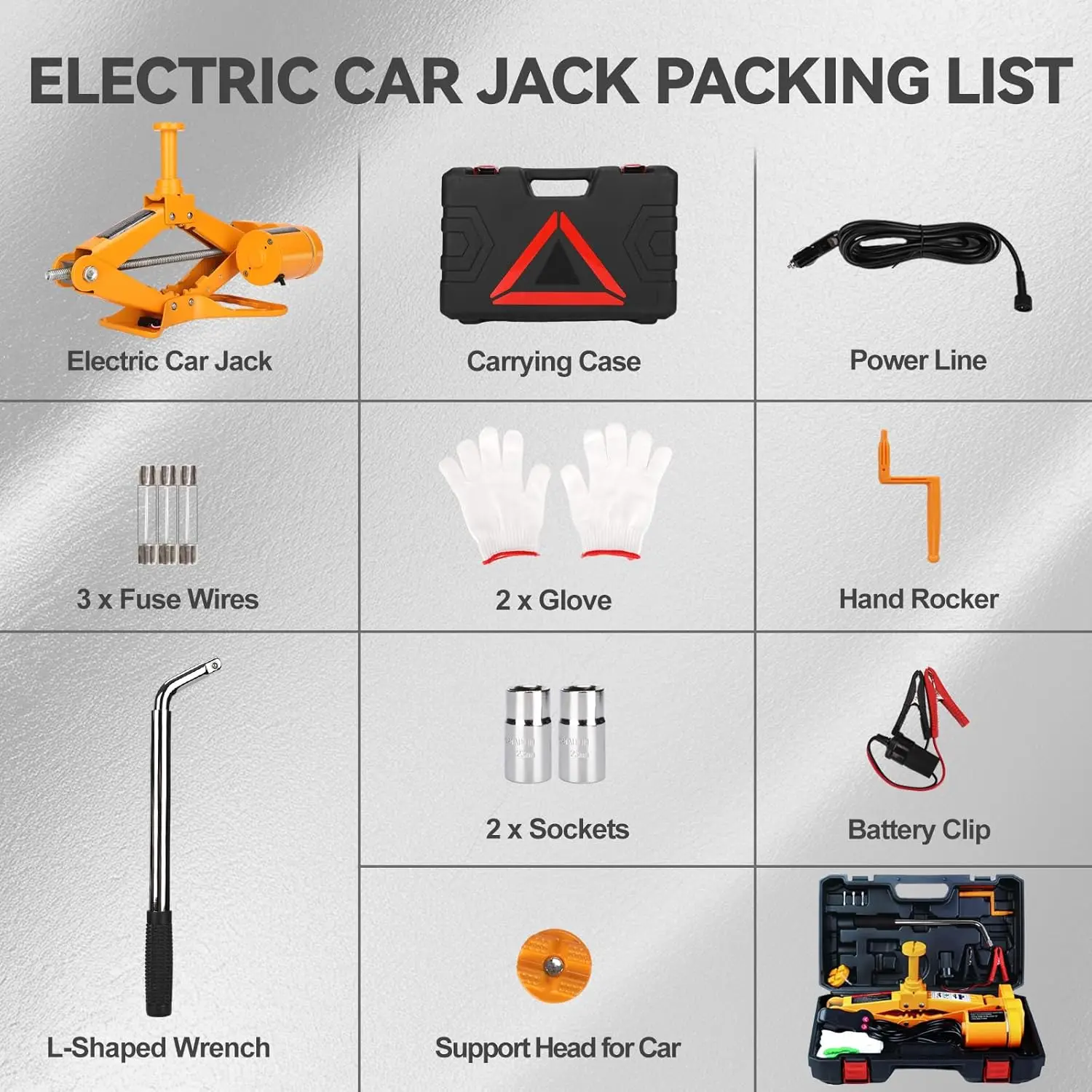 Electric Scissor Car Jack Kit, 3Ton 12V Portable Auto Lift with 17.7" Range for SUV/Sedan, Tire Change & Emergency