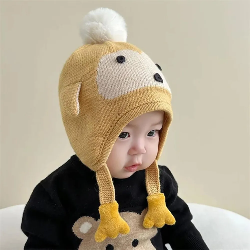 Headgear Kawaii Cartoon Beanie Caps Penguin Coldproof Winter Pullover Hats Soft Strap Design Knitted Warm Hat for Boys Girls