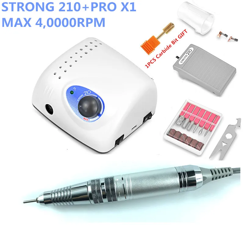 

2019 NEW STRONG 210 control box 40000rpm Handpiece PRO X1 105 105L 65W Nail Drills Manicure Machine Pedicure Electric File Bits