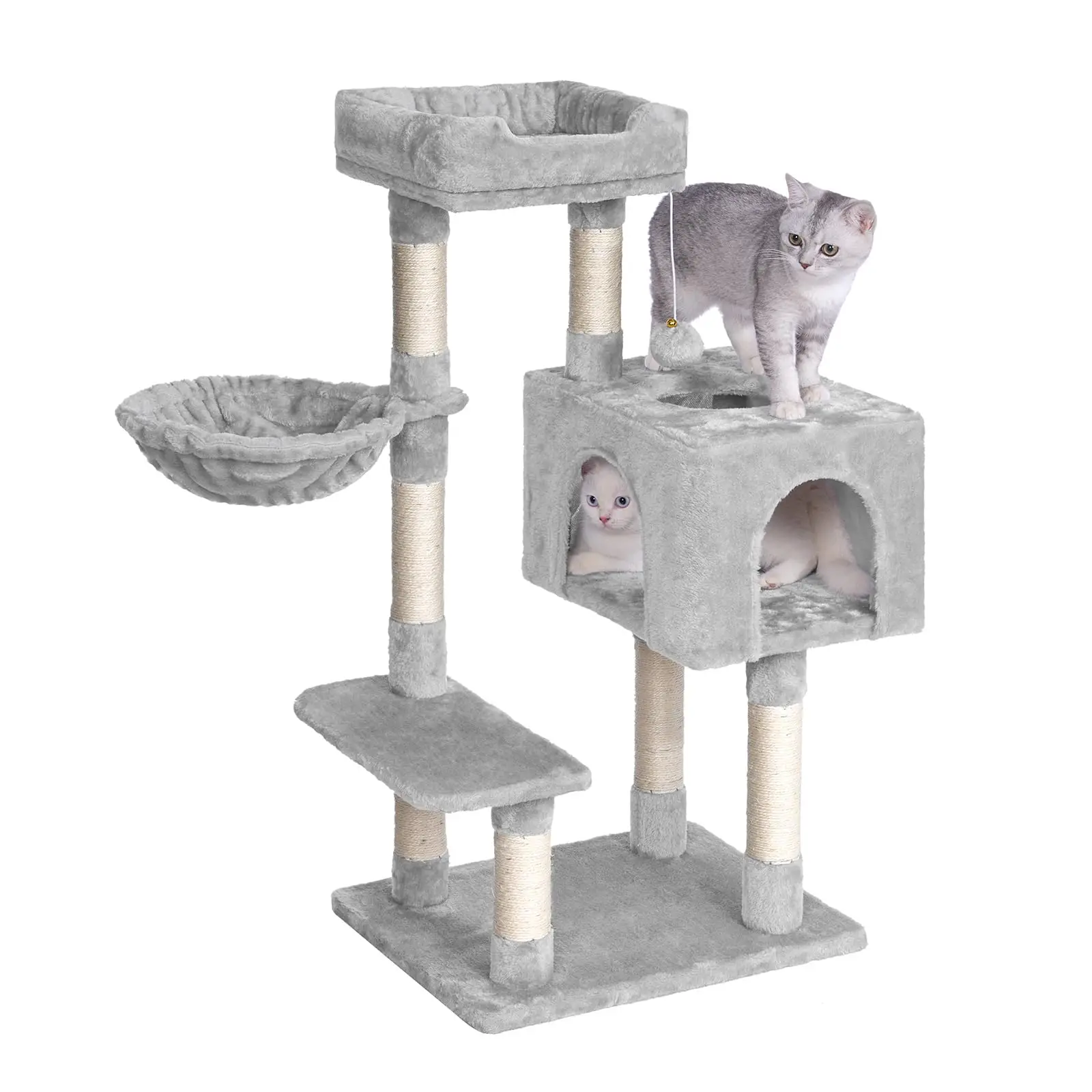Tiragraffi per gatti Dogat da 100 cm con 7 colonne Cat House e amaca stabili con protezione inclinabile