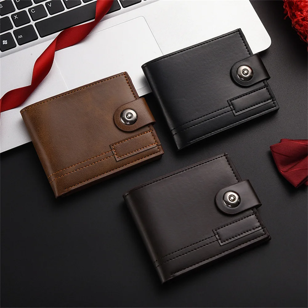 Men's Wallet Short Money Clip 2-fold Snap Wallets Soft PU Leather Coin Purse Multi Card Position Card Holder Solid Color Clutch