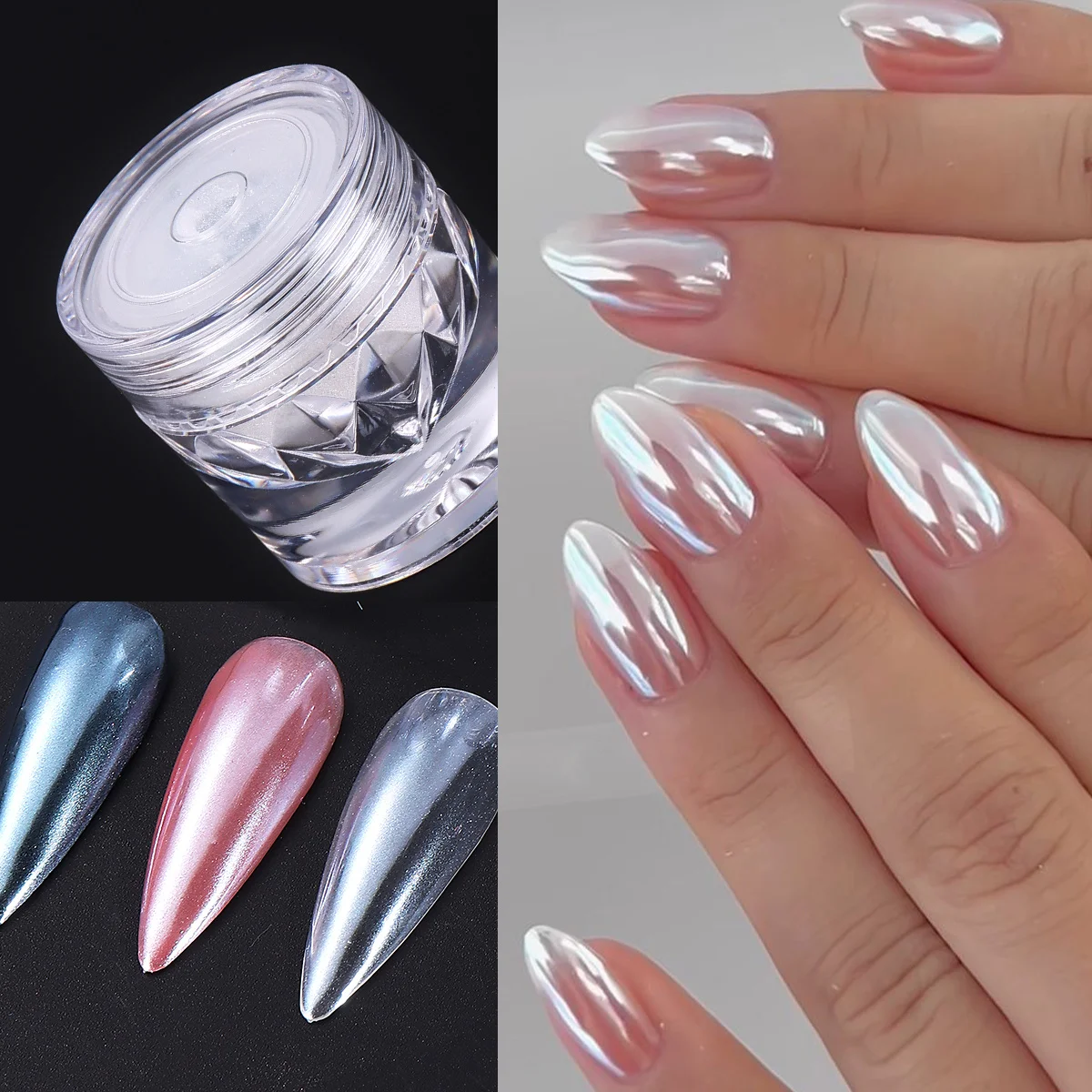 Moonlight Mirror Nail Glitter Powder Aurora Glossy Pearl Chrome Pigment Mermaid Wedding Fairy Manicure Decor Accessories