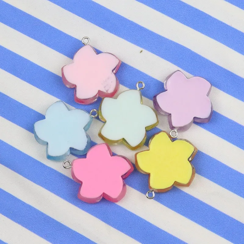 10pcs 수지 투명 벚꽃 다섯 꽃잎 꽃 펜던트 키 체인 휴대 전화 체인 펜던트 DIY 쥬얼리 액세서리