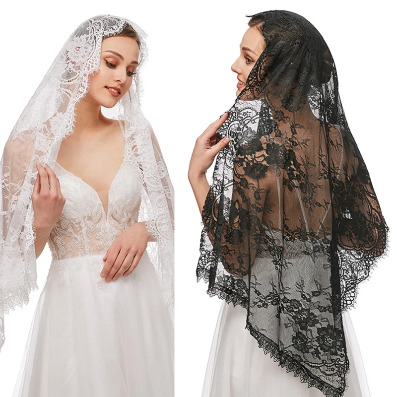 Lace Mantilla Catholic Veil Floral Pattern Soft Comfortable Head Coverings for Women Latin Mass Veils bridal veil catholic church veil
