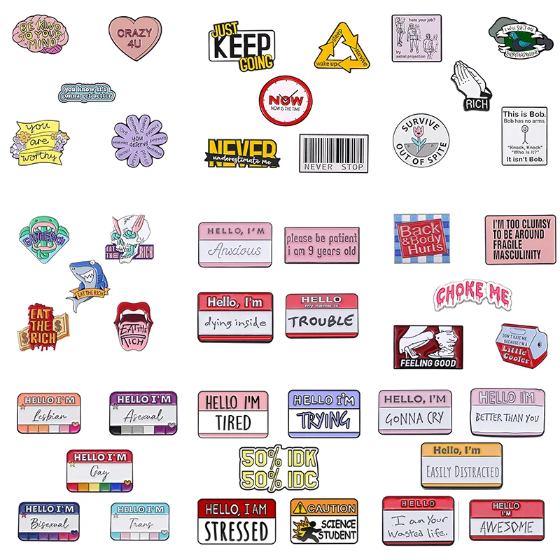 

5pcs/Set Funny Dialog Collection Enamel Pins Text Sentence Letter Quotes Brooch Lapel Badges Jewelry Gift for Friends