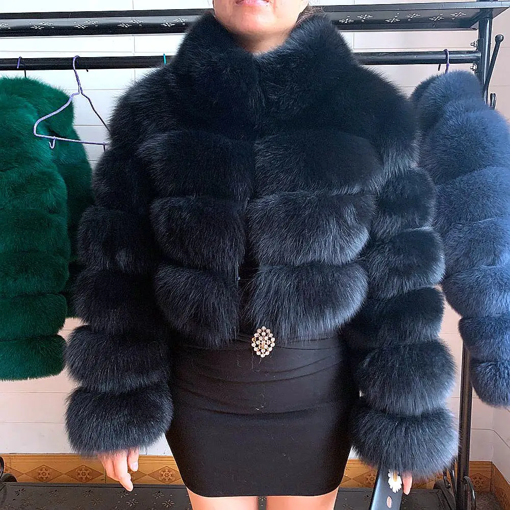 Real Fur Coat Women FOX Fur Girl Winter Real Fur Jacket Natutal Blue Fox Fur Coats Silver Fur Female Short Jacket With Fu