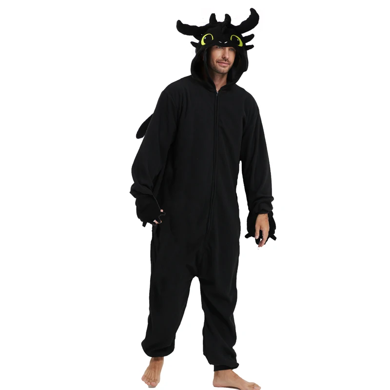 Black dragon animal cosplay game costume kigurumi men one piece white pajamas halloween christmas party hooded cartoon pajamas