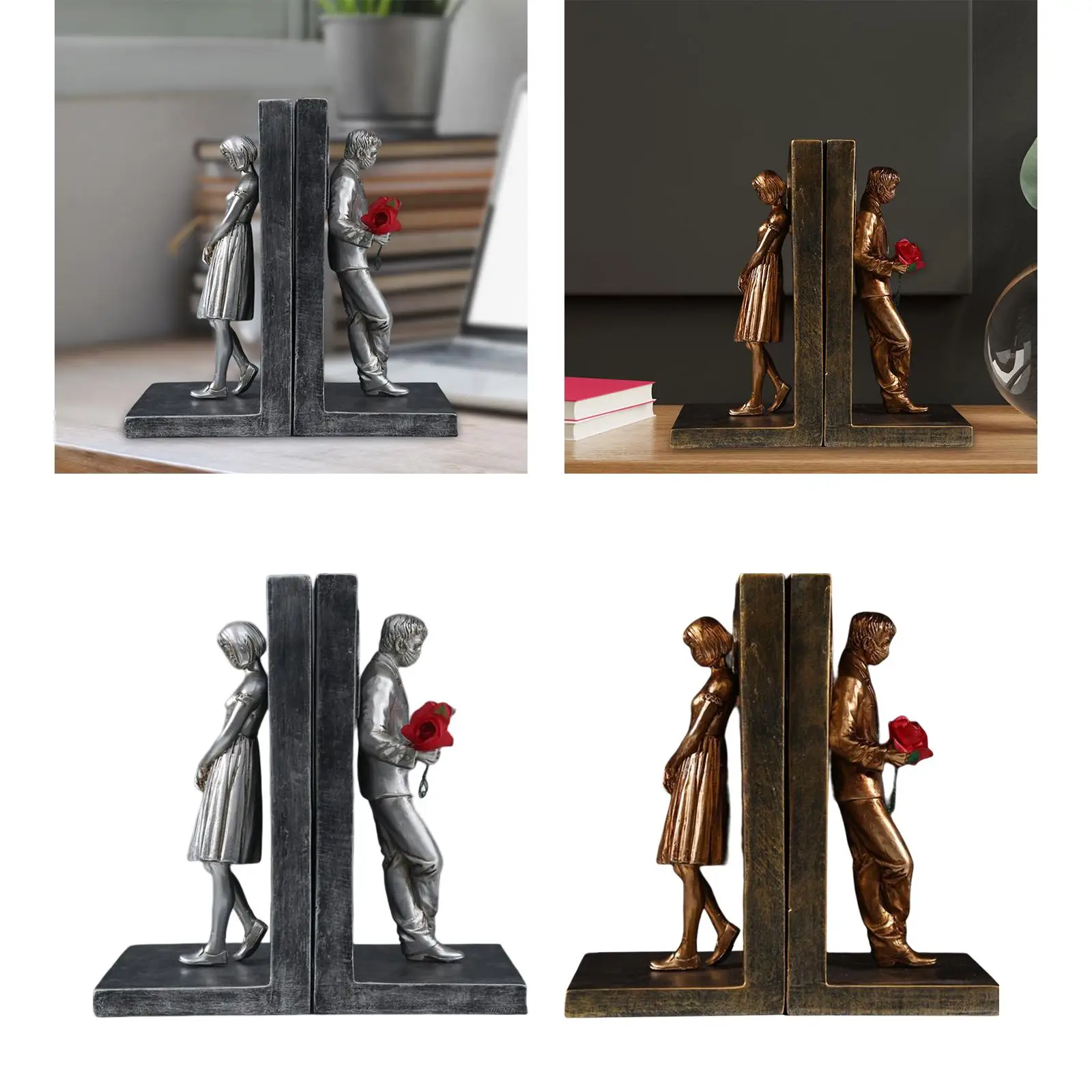 Decorative Bookends for Heavy Books Couple Figurine for Desktop Ornament