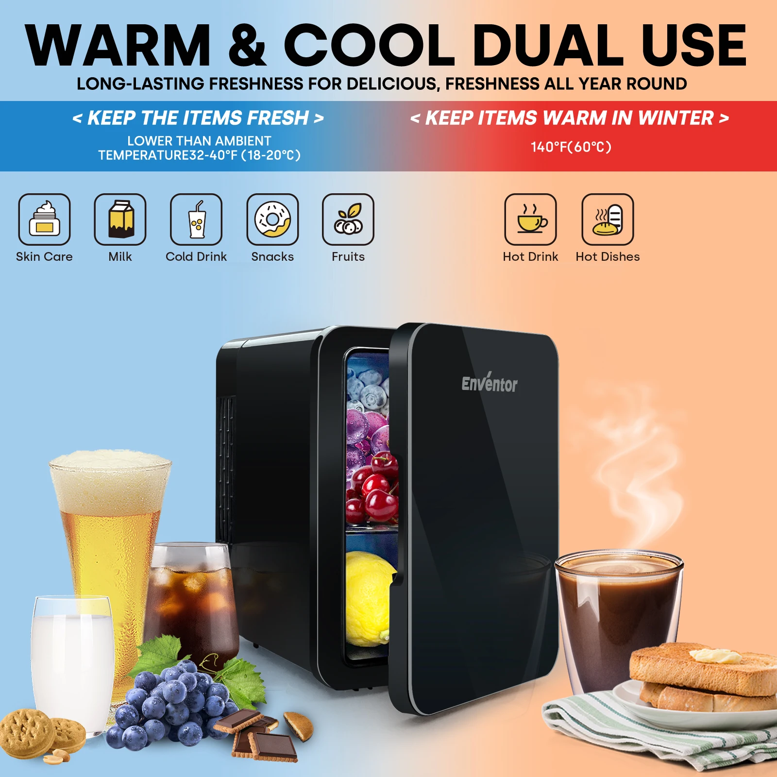 Enventor 4L Mini Refridgerator Portable Car Skincare Fridge Multi-functional Thermoelectric Cooler and Warmer For Summer Camping 3
